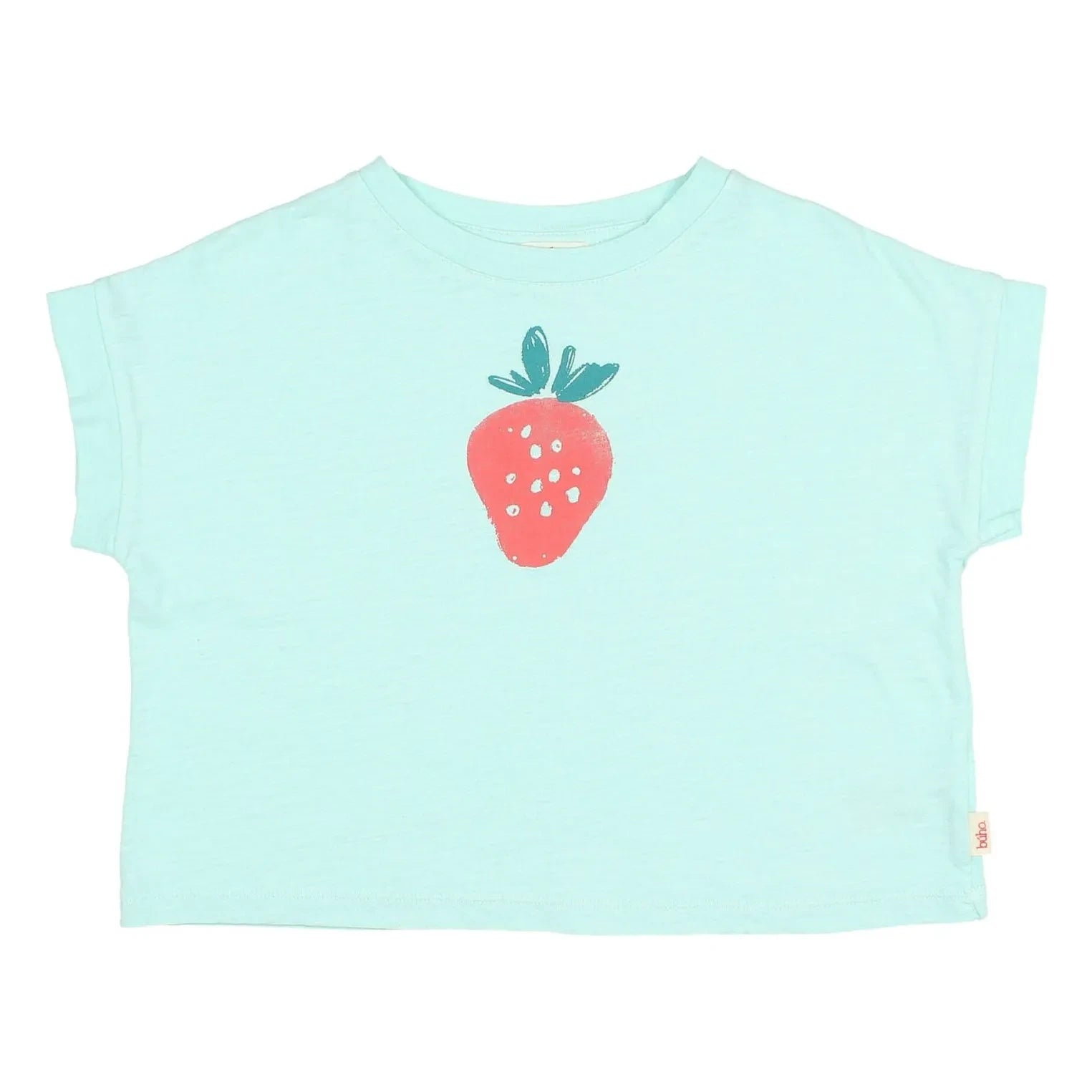 Búho - Strawberry Patterned Organic Cotton T-Shirt | Aqua