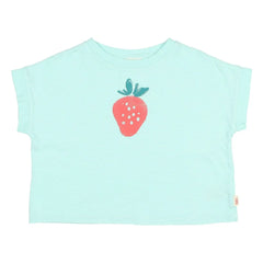 Búho - Bio-Baumwoll-T-Shirt mit Erdbeermuster | Aqua