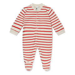 Sleepy Doe - Ayaklı organik pamuklu çizgili pijama | Kırmızı
