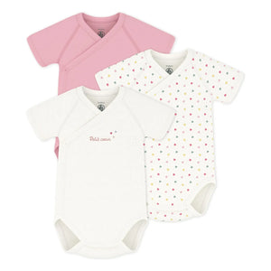 Petit Bateau - Pack of 3 Small Heart Organic Cotton Crossbody Bodysuits | White