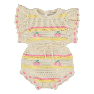 Bebe Organic - Paloma Kirschfarbener Häkelstrampler Bio-Baumwolle | Ecru