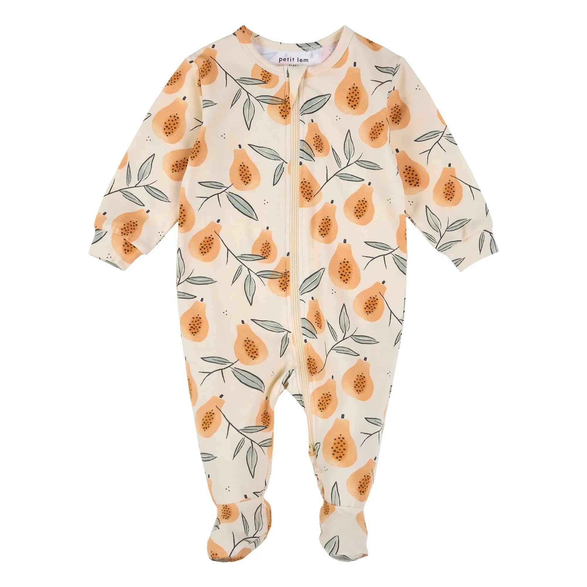 Petit Lem - Organik Pamuklu Papaya Ayaklı Pijama | Bej
