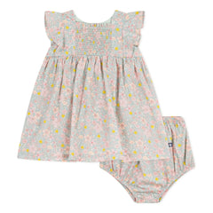 Petit Bateau - Set aus Kleid mit Blumenmuster und Bloomer aus Bio-Baumwolle | Graublau