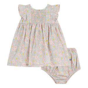 Petit Bateau - Set aus Kleid mit Blumenmuster und Bloomer aus Bio-Baumwolle | Graublau