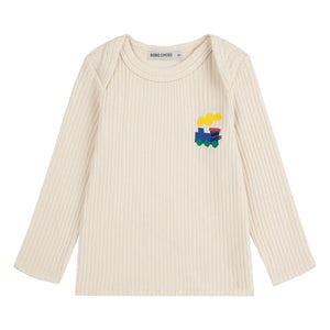 Bobo Choses - T-Shirt mit Rippenmuster und Zug aus Bio-Baumwolle | Ecru