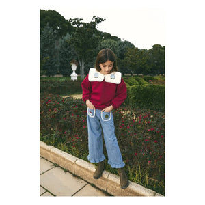 birinit - Organik pamuklu işlemeli drapeli yaka sweatshirt | Bordo