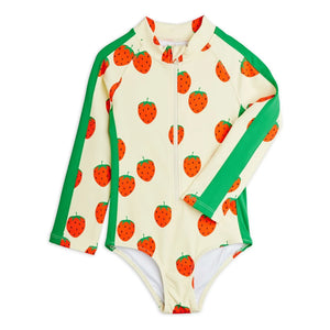Mini Rodini - Long Sleeve Swimsuit Strawberry Recycled Fibres | Ecru