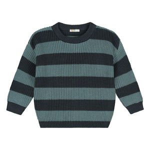 Yuki - Striped Organic Cotton Sweater | Gray Blue