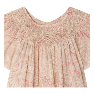 Bonpoint - Arlène Fleurie Bio-Baumwollkleid mit Raffungen | Blassrosa
