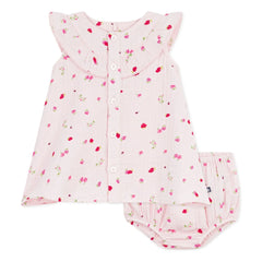 Petit Bateau – Set aus Gaze-Kleid und Bloomer aus Bio-Baumwolle | Rosa