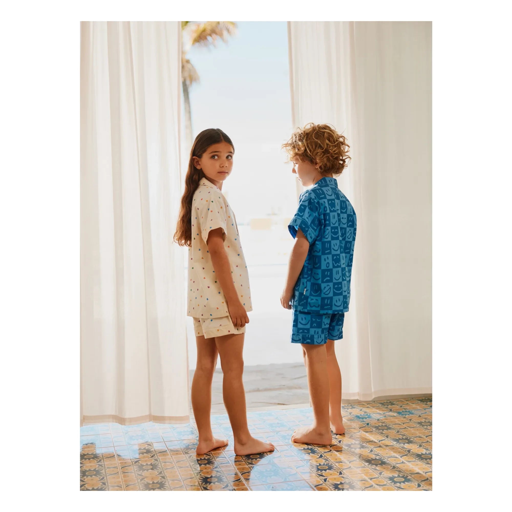 Molo - Lexi Damier Kurzer Pyjama aus Bio-Baumwolle | Blau