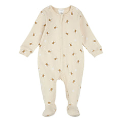 Petit Lem - Patikli Pijama Kabartmalı arılı Organik pamuk | Bej
