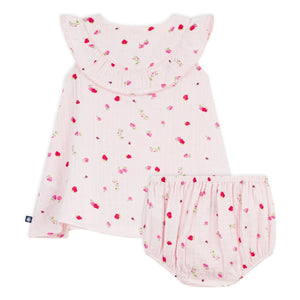 Petit Bateau – Set aus Gaze-Kleid und Bloomer aus Bio-Baumwolle | Rosa