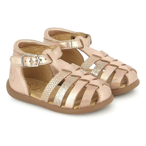 Pom d'Api - Sandale mit Metallic-Absatz und Schnallendetail | Roségold