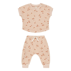 Quincy Mae - Terry T-shirt ve pantolon seti | Soluk Pembe