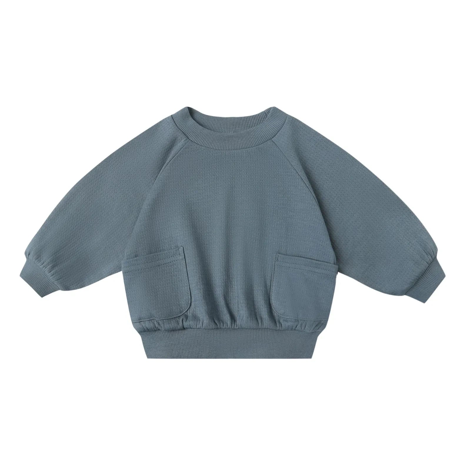 Quincy Mae - Pointelle Organic Cotton Sweatshirt | Gray Blue