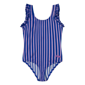 Jera Mini - Striped Ruffled Swimsuit | Navy Blue