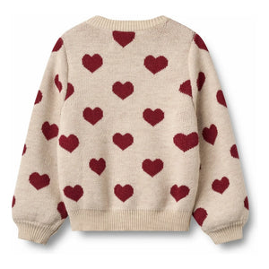 Wheat - Merinowoll-Cardigan mit Herzjacquard | Beige