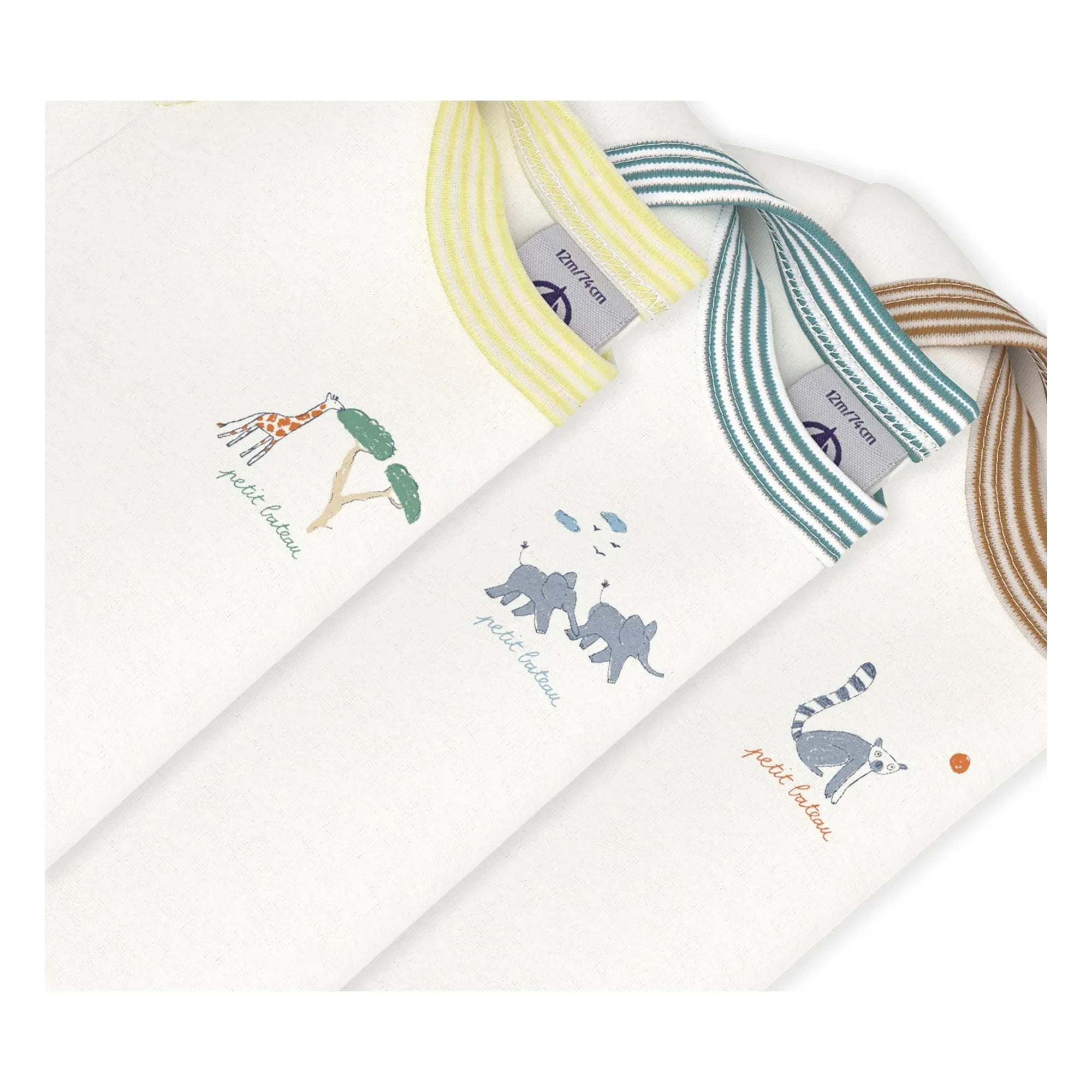 Petit Bateau - Pack of 3 Organic Cotton Animal Rompers | White
