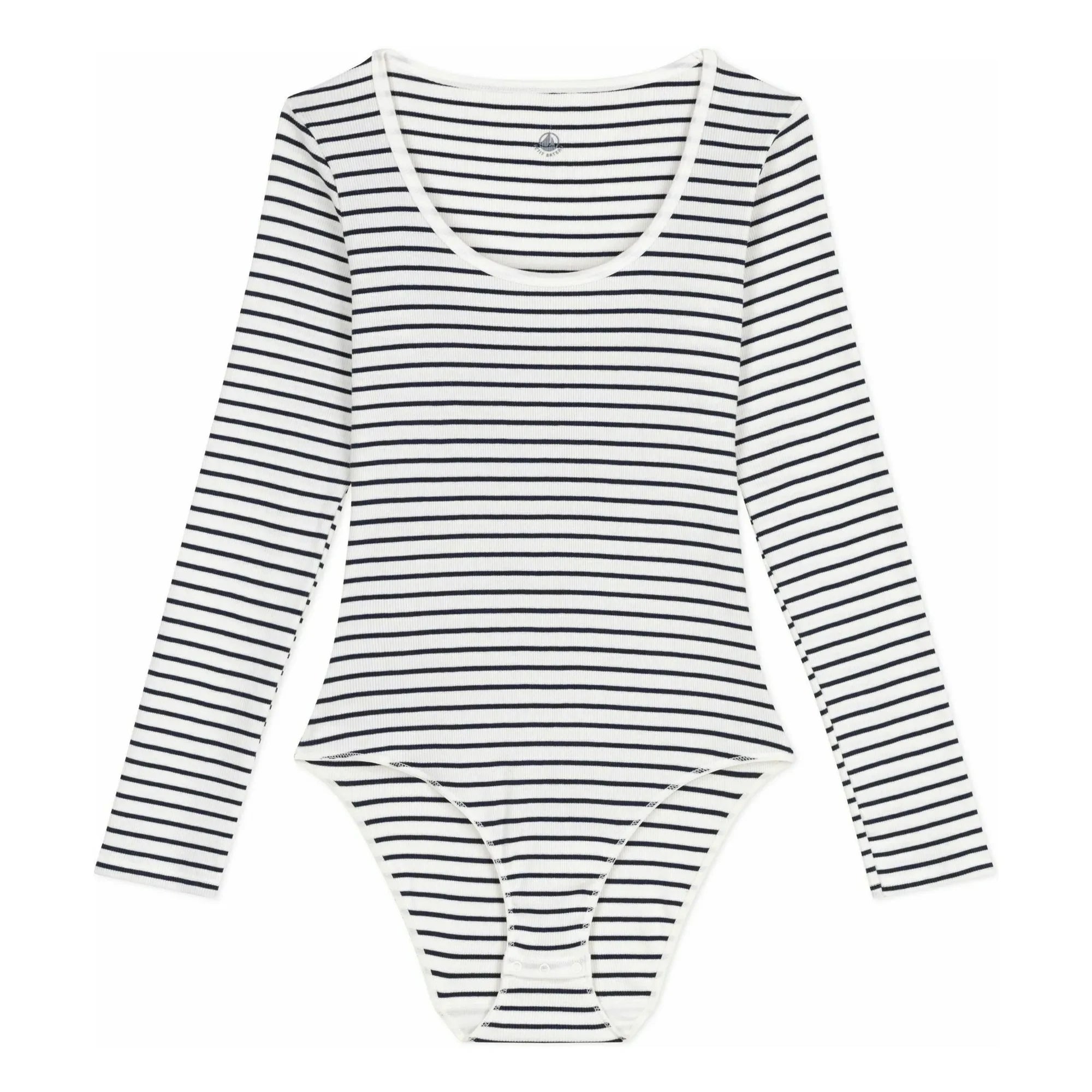 Petit Bateau - Striped Ribbed Bodysuit | White