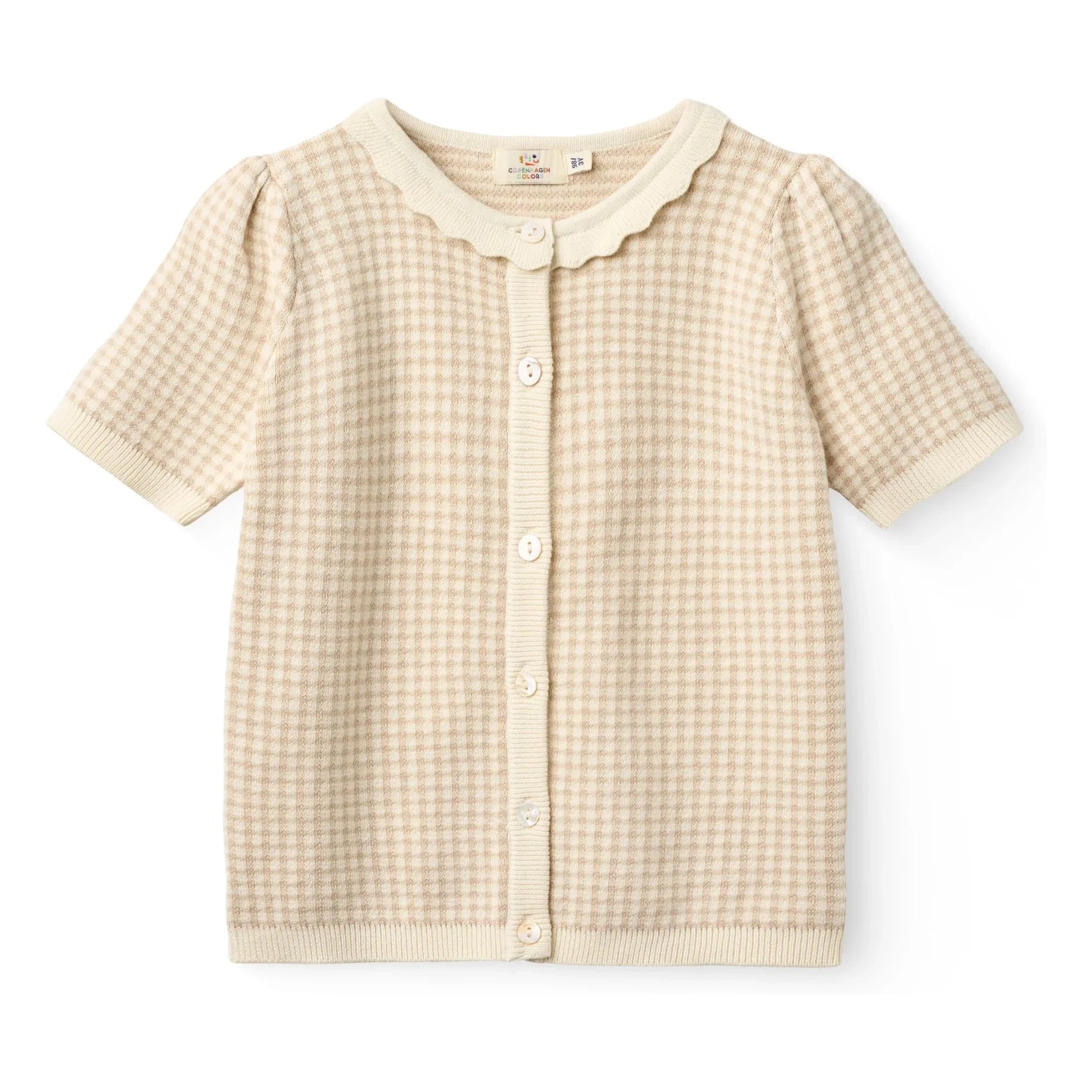 Copenhagen Colors - Organischer Baumwoll-Jacquard-Cardigan mit kurzen Ärmeln | Beige-Rosa