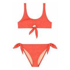 Lison Paris - Calypso 2-teiliger gebundener Metallic-Badeanzug | Koralle