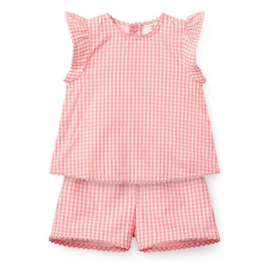 Copenhagen Colors - Pied de Poule Organic Cotton Top and Shorts Set | Powder Pink