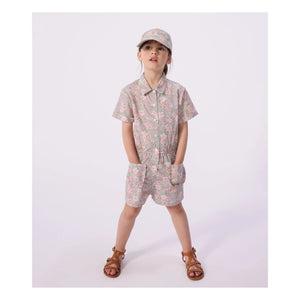 Petit Bateau - Organic Cotton Poplin Floral Jumpsuit | Grey Blue