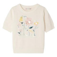 Bonpoint - Elvira Dünnes Strick-T-Shirt Bio-Baumwolle Blumen | Ecru