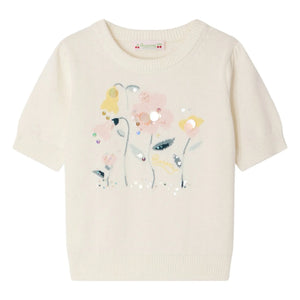 Bonpoint - Elvira Dünnes Strick-T-Shirt Bio-Baumwolle Blumen | Ecru
