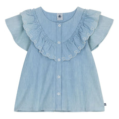 Petit Bateau - Büzgülü Bluz Chambray Organik Pamuk | Açık Mavi