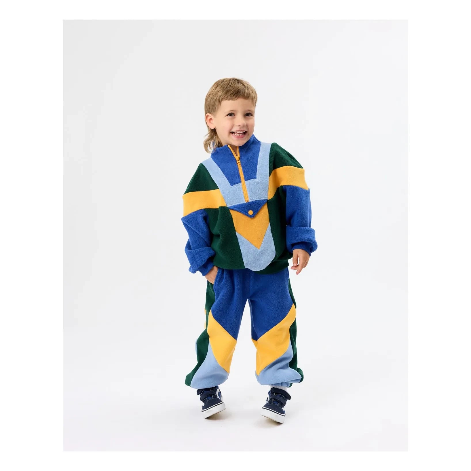Goldie + Ace - Colorblock Polar Fermuarlı Sweatshirt | Orman Yeşili