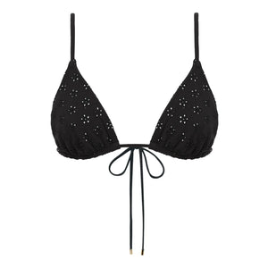Peony – besticktes Tanga-Bikinioberteil | Schwarz
