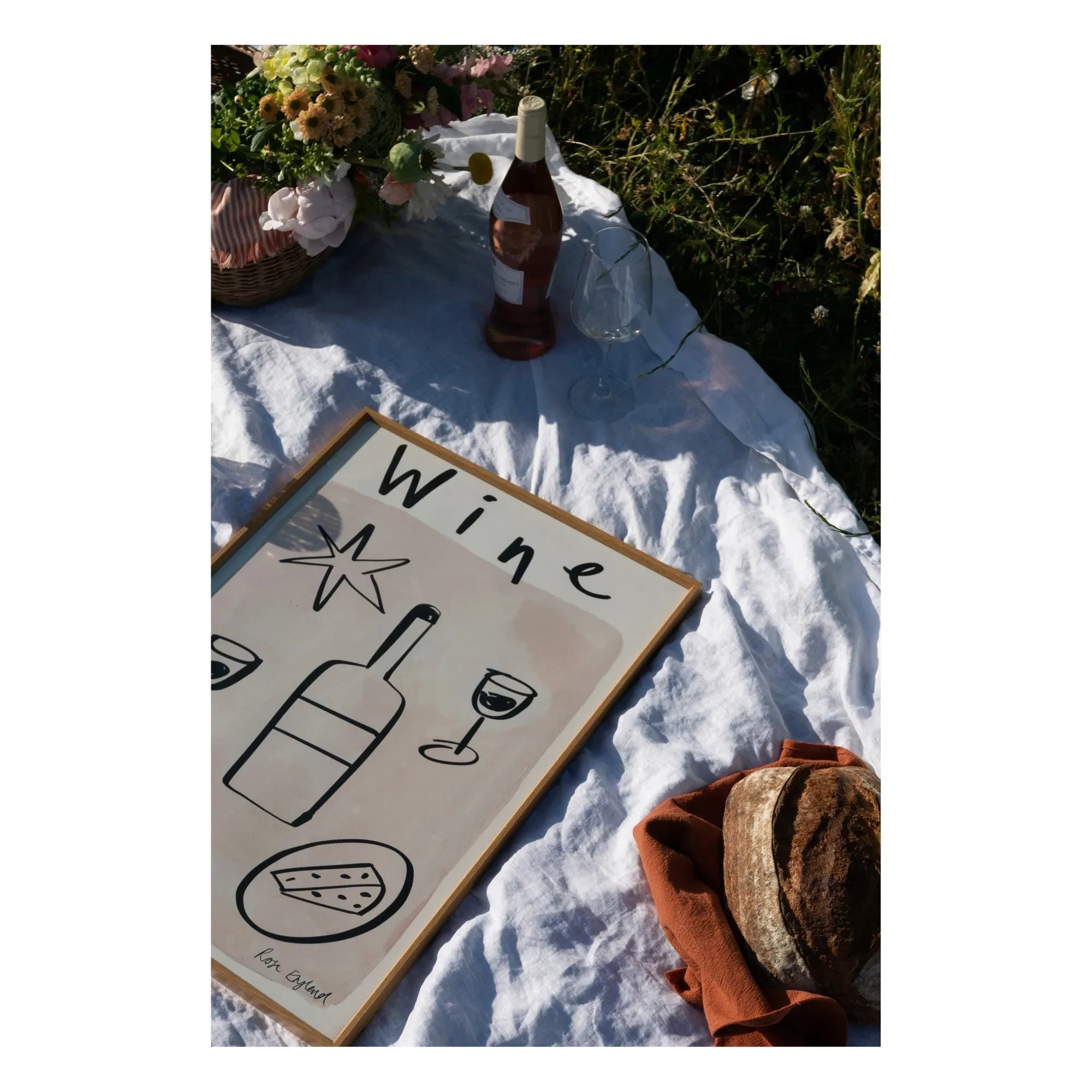 Rose England - Wine and Cheese Poster | Beige