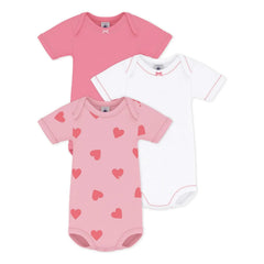 Petit Bateau - 3'lü Organik Pamuk Kalpli Body Seti | Pembe