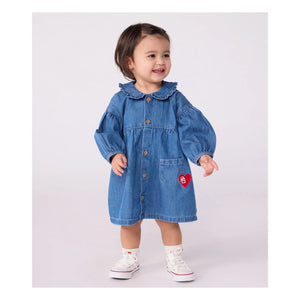 Petit Bateau - Organik Pamuklu Denim Yakalı Elbise | Denim mavi