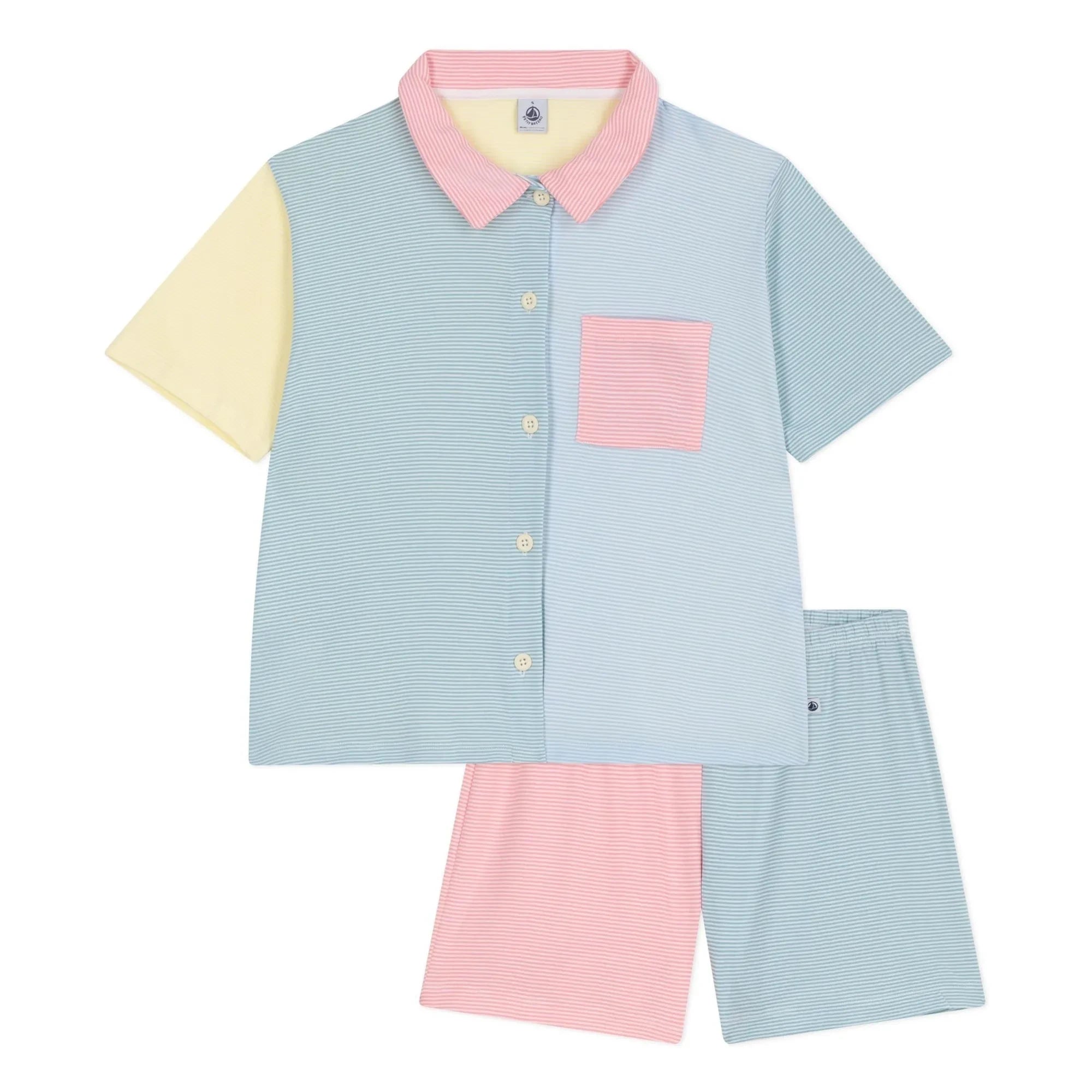 Petit Bateau - Yeşil Renk Bloklu Çizgili Kısa Pijama
