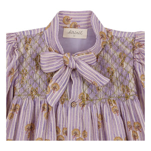 birinit - Striped Organic Cotton Cinca Gathered Dress | Dark Lilac