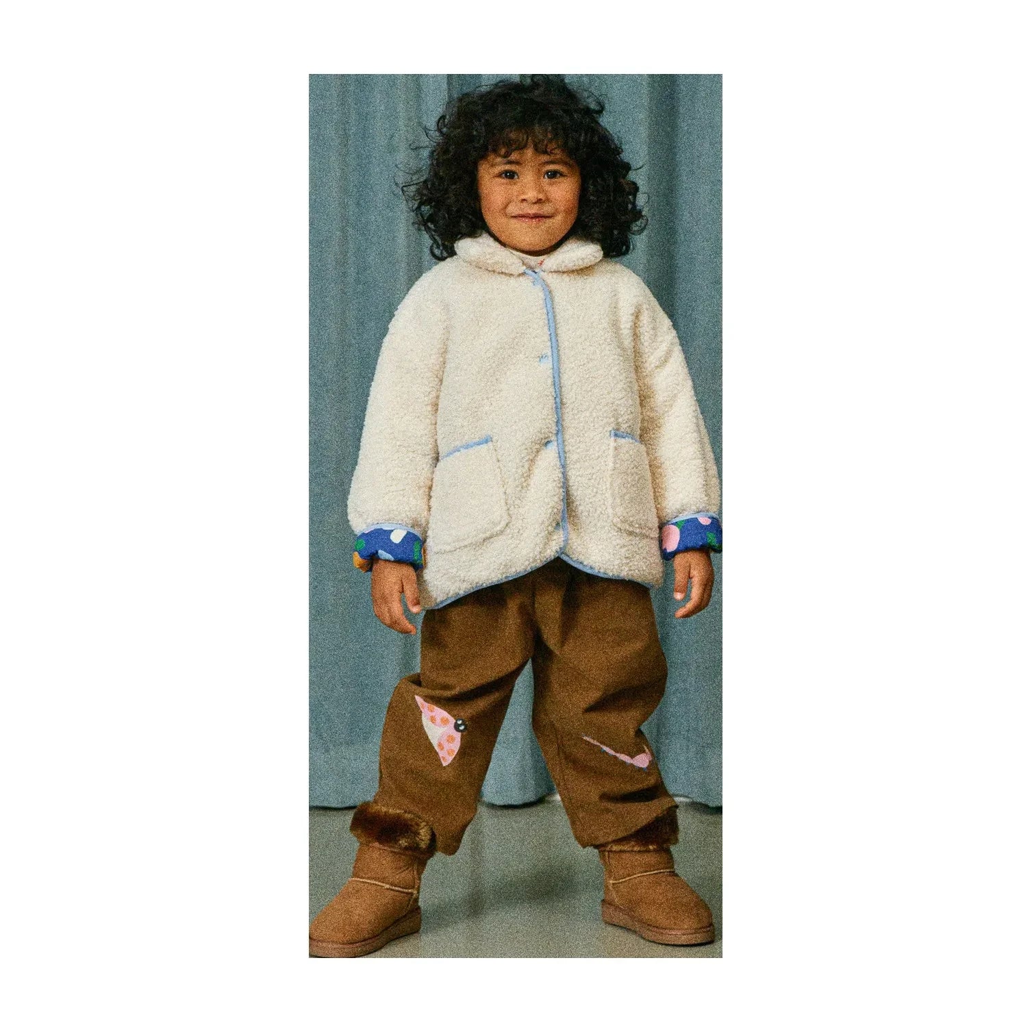 Petit Stella - Çift Taraflı Çiçek Desenli Sherpa Ceket | Mavi