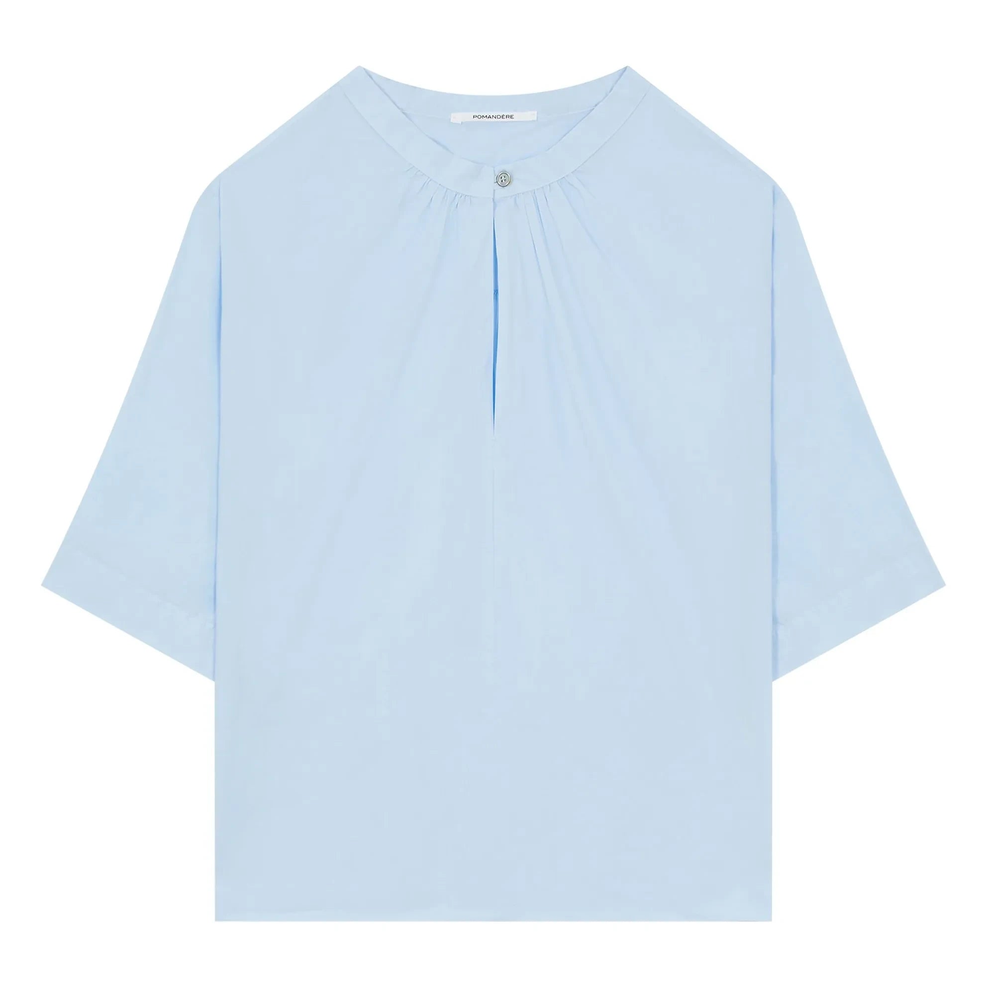 Pomandère - Cotton Poplin Short Sleeve Blouse | Light Blue
