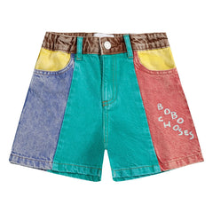 Bobo Choses - Color Block Organic Cotton Denim Shorts | Turquoise