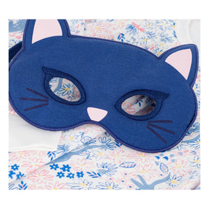 Petit Bateau - Organik pamuklu kedi maskeli ve çiçek desenli pijama takımı | Beyaz