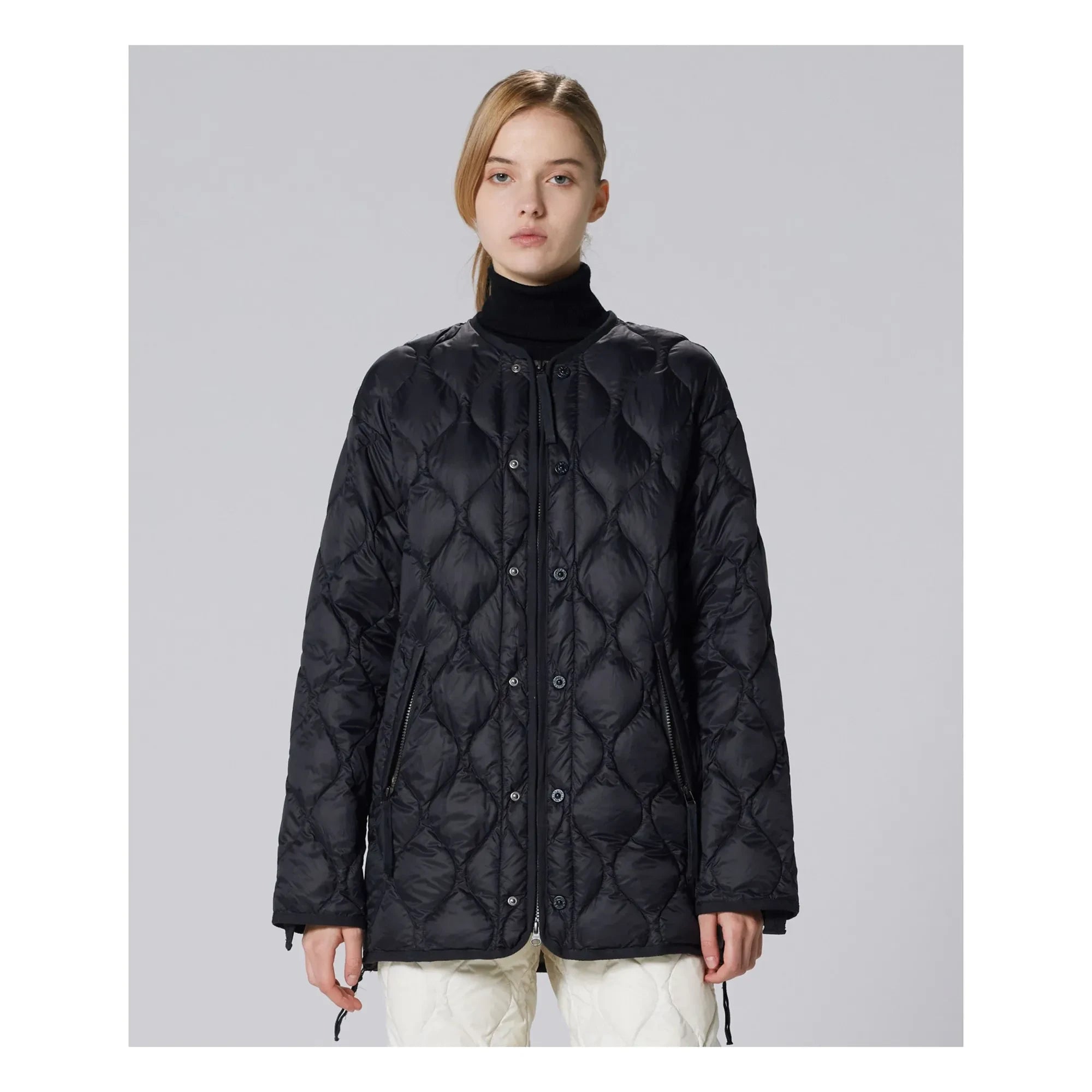 Taion - Unisex Uzun Askeri Kapitone Mont | Siyah