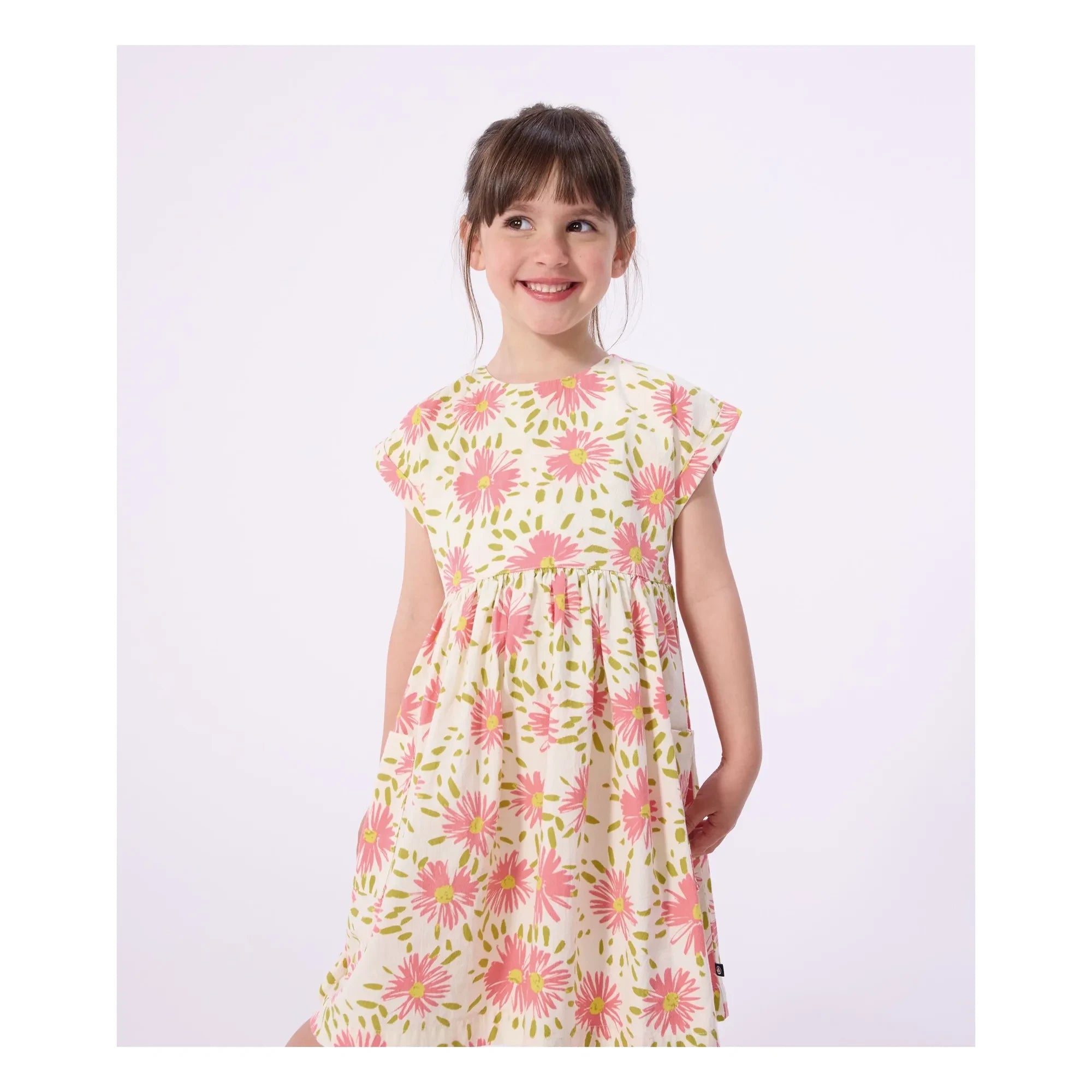 Petit Bateau - Bio-Baumwoll-Krepp-Kleid mit Blumenmuster | Ecru