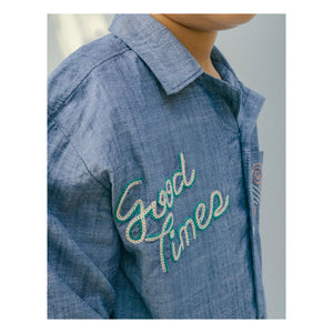 Gingersnaps - Lewis besticktes Chambray-Hemd | Blau