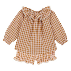 birinit - Set Vichy Bluse und Bloomer aus Bio-Baumwolle | Karamell