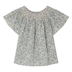 Bonpoint - Nella Fleurie Organic Cotton Gathered Blouse | Prussian Blue