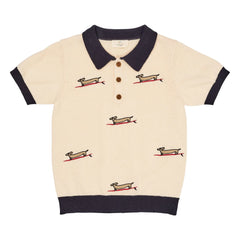 Copenhagen Colors - Fein gestricktes besticktes Poloshirt | Ecru