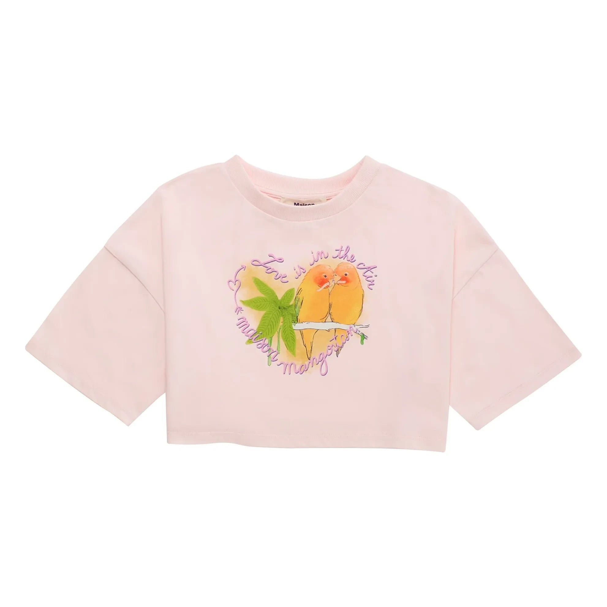 Maison Mangostan - Birds Crop T-shirt | Light Pink