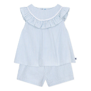 Petit Bateau - Seersucker organik pamuk bluz ve şort seti | Beyaz